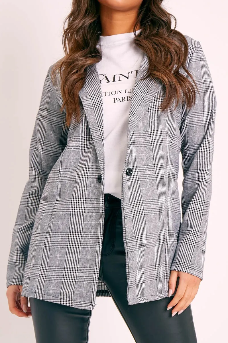 Grey Check Single Breasted Blazer - Emorie